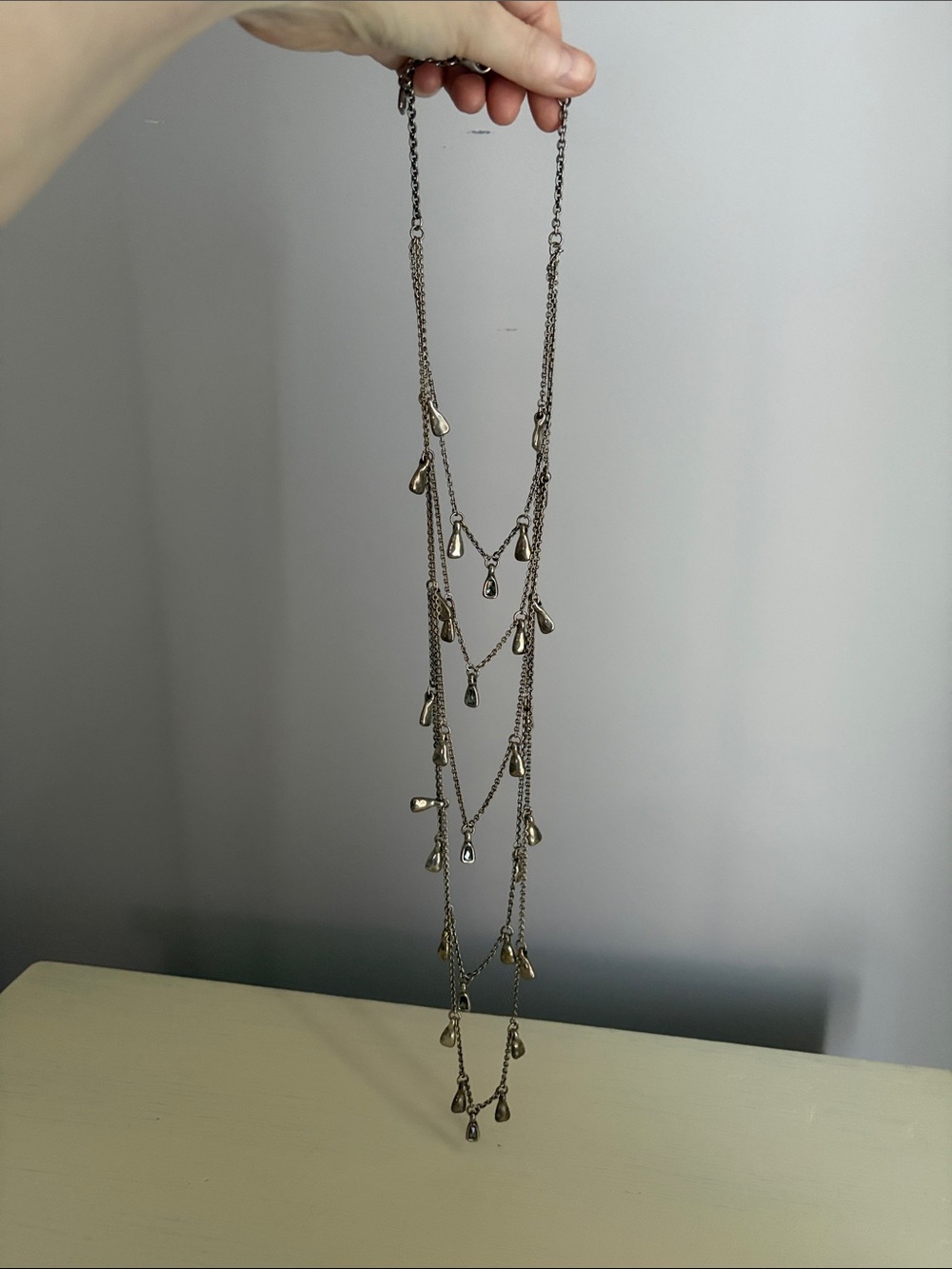 Uno de 50 5 Strand Silver Tone Teardrop Pendant Necklace with Swarovski Crystals